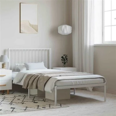 Image de vidaXL Cadre de lit métal avec tête blanc 100x190 cm