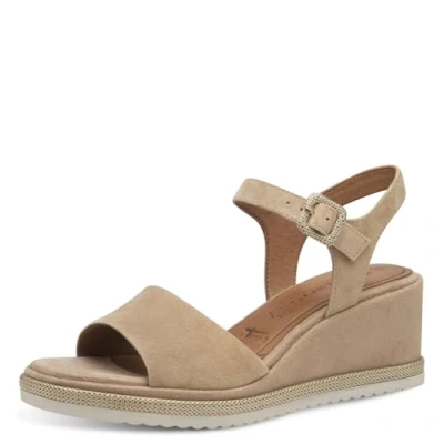 Afbeelding van Tamaris Sandalen met sleehak, Dames, Maat: 36, Tan Leer