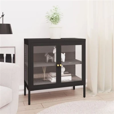 Afbeelding van Dressoir 70x35x70 cm staal en glas zwart