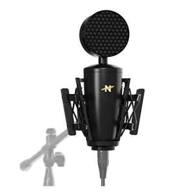 Afbeelding van Neat King Bee II Condensatormicrofoon met groot diafragma en anti popfilter, voor spraakopname, podcasting streaming, XLR uitgang, zwart