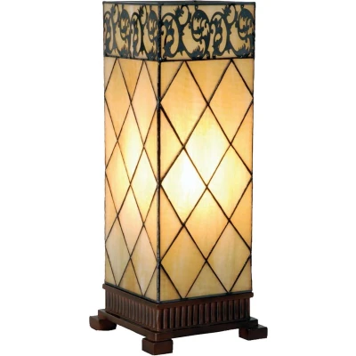 Afbeelding van LumiLamp Tiffany Tafellamp 18x45 cm Beige Bruin Glas Vierkant Bureaulamp