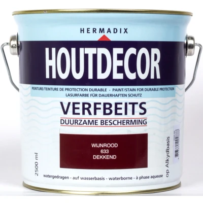 Afbeelding van Hermadix Houtdecor Verfbeits Dekkend 633 Wijnrood 2,5 liter Tuinbeits