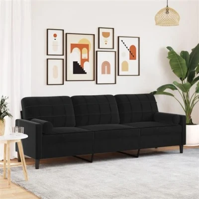 Image de vidaXL Canapé 3 places avec oreillers décoratifs noir 210 cm velours3278244