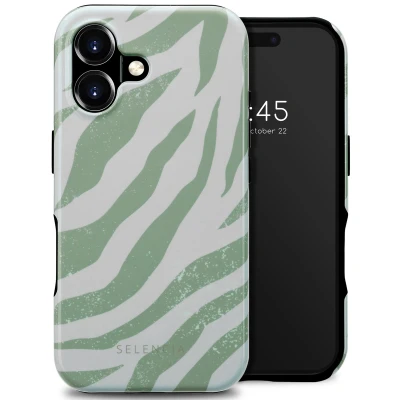 Afbeelding van Selencia Hoesje Geschikt voor iPhone 16 Vivid Backcover MagSafe Colorful Zebra Sage Green