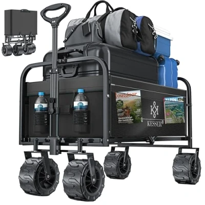 Afbeelding van KESSER® Opvouwbare transportwagen met brede banden van kunststof en 2 netvakken voor de tuin, zwart/grijs