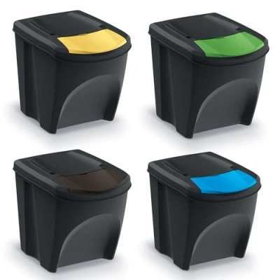 Afbeelding van Prosperplast Kaden Prullenbak set van 4x25L Zwart