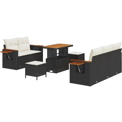 Afbeelding van vidaXL 8 delige tuinbank met kussens zwart poly rattan acacia
