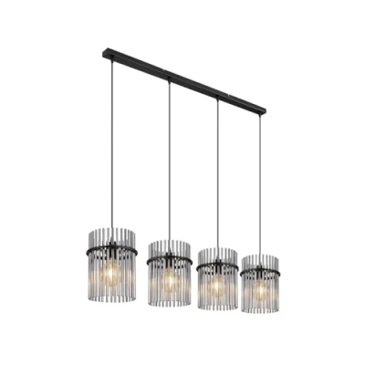 Afbeelding van Glory Hanglamp 4 lichts zwart met smoke glas staven Modern Globo