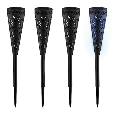 Afbeelding van Relaxdays solar tuinfakkels solarlampen met grondpen 41 cm buitenverlichting zwart Pak van 4