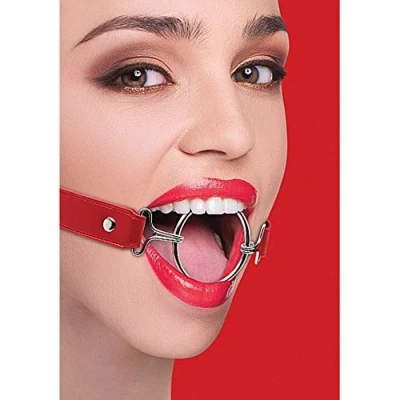 Afbeelding van Ouch! Ring Gag Open Mond Knevel met XL en Elegante Stiksels Rood