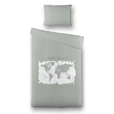Afbeelding van Dekbedovertrek Map of Dreams 1 persoons (140x200/220 cm) Katoen Landschap Grijs Luna Bedding Ga naar Dekbed Discounter.nl &amp;