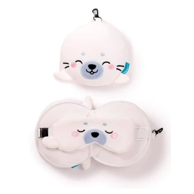 Afbeelding van Relaxeazzz Adoramals Kai the Seal Plush Travel Pillow &amp; Eye Mask Nekkussen + Masker Zeehond Height 15cm Width 18cm Depth 11cm Open 16 x 28 6cm