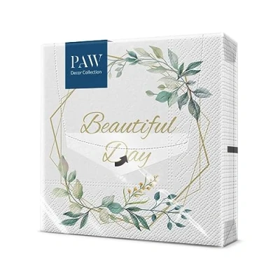Image de PAW Decor Collection Serviette Papier 3 Plis (33 x 33 cm) I Lot de 20 L&#039;Élégance Sous Forme D&#039;Ornements Intemporels des Serviettes Parfaites Pour les Mariages, Baptêmes, Anniversaires