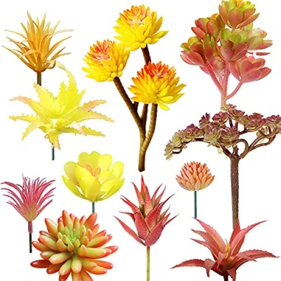 Afbeelding van Cayway 11 stuks kunstplanten, vetplanten, gemengde kleuren, kunstbloemen, kleine kunstvetplanten, decoratie voor huis, tuin, binnendecoratie