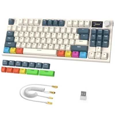 Afbeelding van RK86Pro Mechanisch toetsenbord, draadloos, 75%, 2,4 G/BT5.0/USB C bekabeld, Tri Mode gamingtoetsenbord, QWERTY lay out, 1,2 inch TFT HD kleurendisplay en CNC knop, RGB backlit hot swap lineaire switch