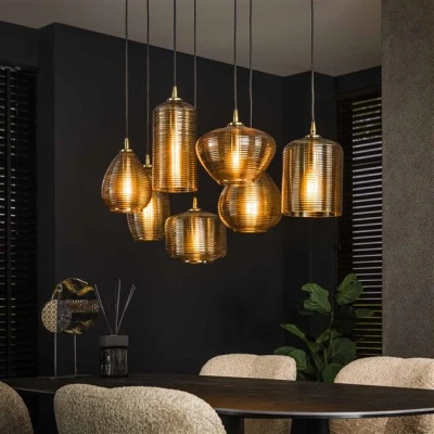 Afbeelding van Hoyz Collection Hanglamp 4+3 Stripe Glass Horizontal Amberkleurig Glas