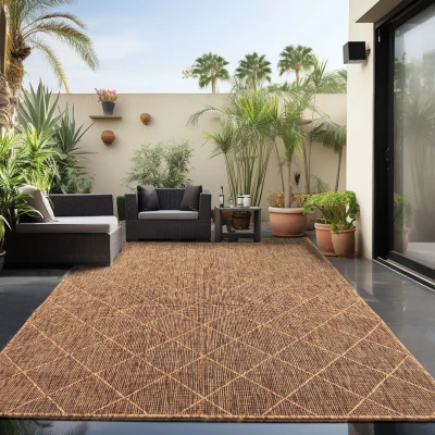Afbeelding van Skanda Home Outdoor Binnen en Buiten Vloerkleed Geruit Design Terra Tapijt voor Tuin Terras Balkon Koper Polypropyleen 120x170 cm