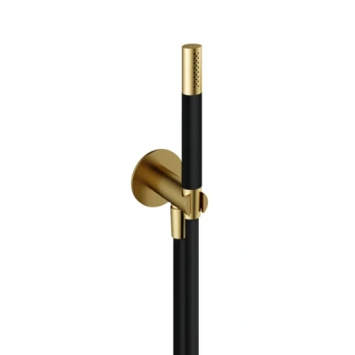 Afbeelding van HotBath Cobber M440 staafhanddouche met wandsteun en uitlaat doucheslang 150cm messing Geborsteld PVD