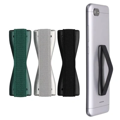 Afbeelding van kwmobile vingerhouder voor smartphone Vingergreep telefoon Zelfklevende finger holder Set van 3 In zwart / zilver metallic petrol
