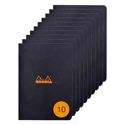 Afbeelding van RHODIA 119189Cpack een set van 10 zwarte notitieboeken A5 gelinieerd 96 pagina&#039;s wit Clairefontaine papier 80 g/m² omslag zacht gecoate kaart, robuust en waterdicht