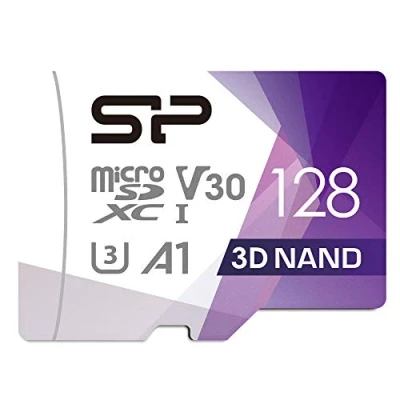 Image de spsiliconpower Silicon Power Carte microSD haute vitesse avec adaptateur 128 Go R/W jusqu&#039;à 100/80 Mo/s