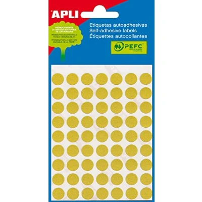 Afbeelding van Apli ronde etiketten in etui diameter 10 mm, geel, 315 stuks, 63 per blad (2051)