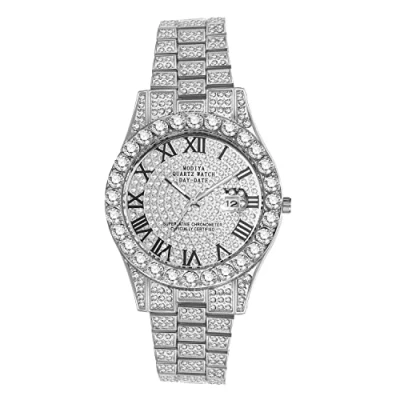 Afbeelding van JewelryWe Diamanten horloge voor dames en heren, diamanthorloge armband, rond analoog kwartshorloge, roestvrijstalen armband zilvergoud, 2 stuks, zilver.,