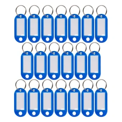 Afbeelding van WINTEX Sleutelhanger met Labels 20 stuks Heavy Duty Sleutelringen Gekleurde ring en etiket Blauw