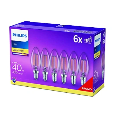 Afbeelding van Philips energiezuinige LED Kaars Transparant 40 W E14 warmwit licht 6 stuks