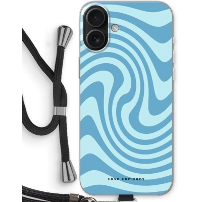 Afbeelding van Case Company® hoesje met Koord geschikt voor iPhone 16 Plus Swirl Blauw Telefoonhoesje Zwart Bescherming aan alle Kanten en Over de Schermrand