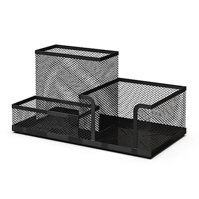 Afbeelding van Organisateur de bureau et porte stylos en maille métallique noire Accessoires Organiseur pour matériel scolaire papeterie 20,3x10,3x10,3 cm Noir