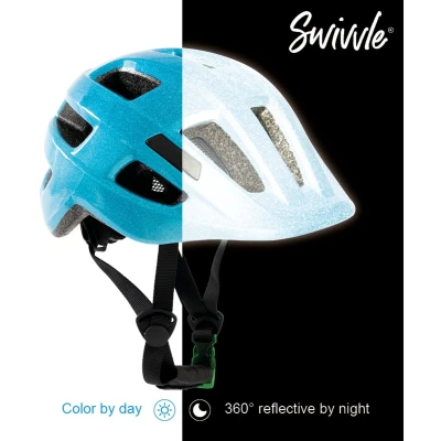 Afbeelding van Swivvle® reflecterende fietshelm kinderen Veilige kinderhelm zichtbaar in het donker 360 reflector helm Ocean Blue maat S (51 54 cm) model Spica