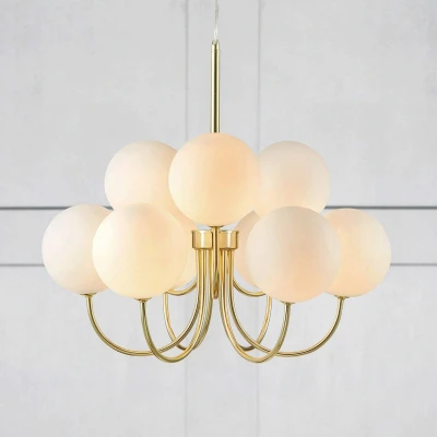 Afbeelding van Hanglamp Bianco, 9 lamps, goud/wit, glas, G9