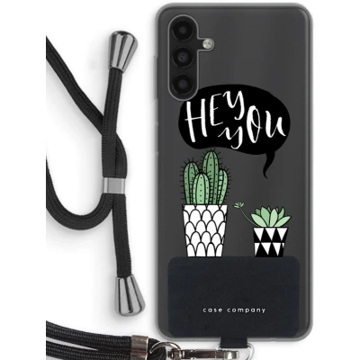 Afbeelding van Case Company® hoesje met Koord geschikt voor Samsung Galaxy A04s Hey you cactus Telefoonhoesje Zwart Bescherming aan alle Kanten en Over de Schermrand
