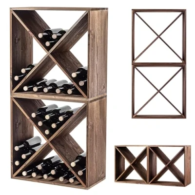 Afbeelding van KADAX Houten wijnrek 60 x 30,5 120 cm Groot flessenrek voor veel wijnflessen Rustiek Ruimtebesparend Stabiele wijnkast