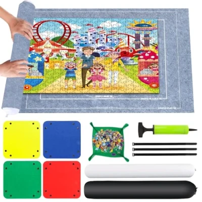 Afbeelding van VFANDV puzzelmat, puzzelmat 1000 1500 2000 stukjes puzzel rolmat draagbare opbergmat op wielen, 80 x 120 cm