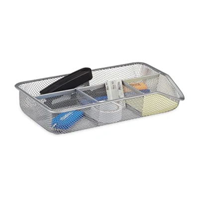Afbeelding van Relaxdays bureau organizer 4 vakken metaal gaas lade vlak design modern zilver