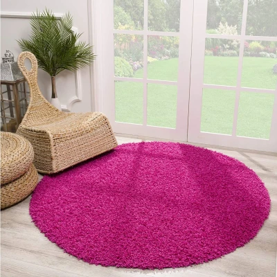 Afbeelding van Shaggy Vloerkleed Roze Hoogpolig 150 cm rond
