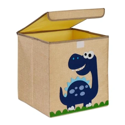 Afbeelding van Relaxdays opbergmand kinderkamer 30 l speelgoedmand deksel opvouwbaar vierkant dinosaurus 2