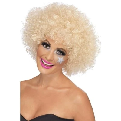 Afbeelding van Smiffys 70s Funky Afro Blonde Pruik Wit