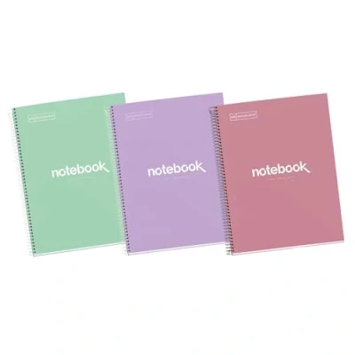 Afbeelding van Miquelrius Set van 3 A4 Notebook Emotions, 80 vellen 90 g/m², 5 x mm geruit, 1 kleurband, microgeperforeerde spiraal, extra harde omslag, 4 gaten, moderne pastelkleuren