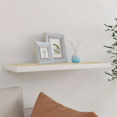 Afbeelding van Wandschap zwevend 80x23,5x3,8 cm MDF eikenkleurig en wit