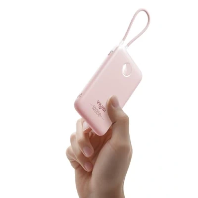 Afbeelding van VIYISI Power Bank 10.000 mAh ultradunne draagbare oplader 22,5 W snel opladen met geïntegreerde type C kabel compatibel iPhone 16 15 Samsung S24 S23 S22 roze