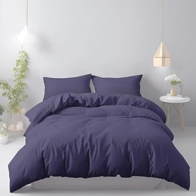 Afbeelding van LivinEase Beddengoed van geborstelde microvezel, 260 x 240 cm, 100 g/m², marineblauw, dekbedovertrek cm met 2 kussenslopen 65 superzacht, duurzaam, hypoallergeen, gemakkelijk