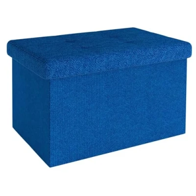 Afbeelding van Intirilife Opvouwbare bank 49x30x30 cm in OCEAN BLUE Zitkubus met opbergruimte en deksel van stof holtes voetensteun opbergbox kist zitkruk