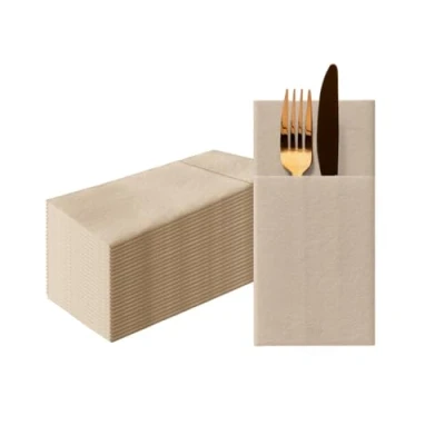 Afbeelding van PAW Decor Collection Papieren servet, Airlaid (1/8 pocket), effen, beige, decoratie, voor verjaardagen, bruiloften en doopfeesten, stoffen structuur, kleur: effen beige.