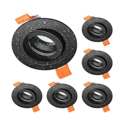 Afbeelding van ledscom.de ERID 6 plafondinbouwframes voor badkamer, vochtige ruimte, IP44, rond, draaibaar, mat zwart