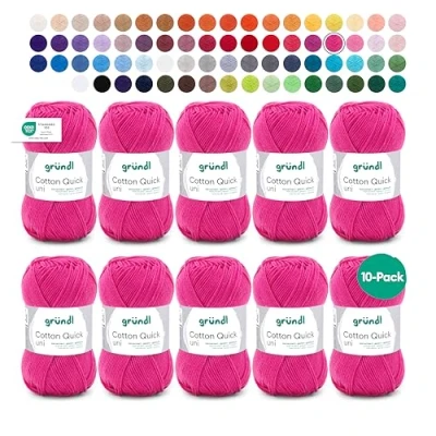 Afbeelding van Gründl Cotton Quick Uni breigaren, haakgaren, 10 bollen van 50 g, gekleurd garen, 100% katoen, Oeko Tex gecertificeerd, g/125 m, naalddikte 3 4 x roze, 29 12 7 cm