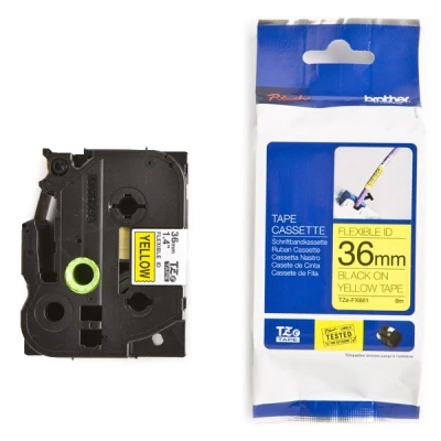Image de P Touch 3600 Brother TZe FX661 cassette à ruban Flexi ID 36 mm (d&#039;origine) noir sur jaune