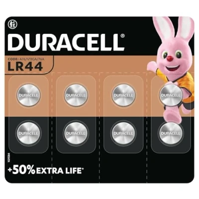 Image de DURACELL LR44 Piles alcalines spéciales 1,5V (A76) (Lot de 8) JUSQU&#039;A 50% PUISSANCE SUPPLEMENTAIRE Pour thermomètres numériques, calculatrices, lampes poche, montres